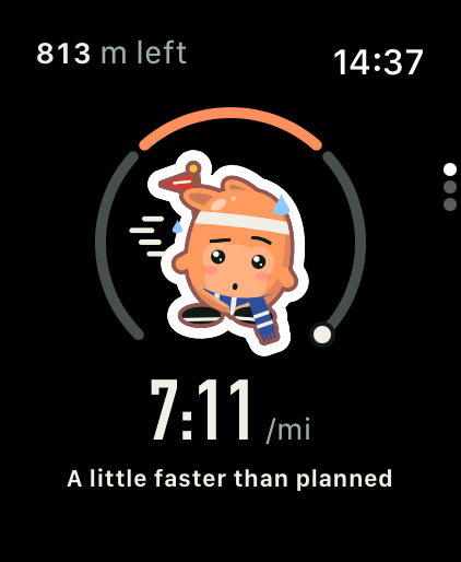 Apple Watch during a run with Pip and the current pace